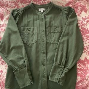 J Crew Point Sur Green Draped Button Shirt